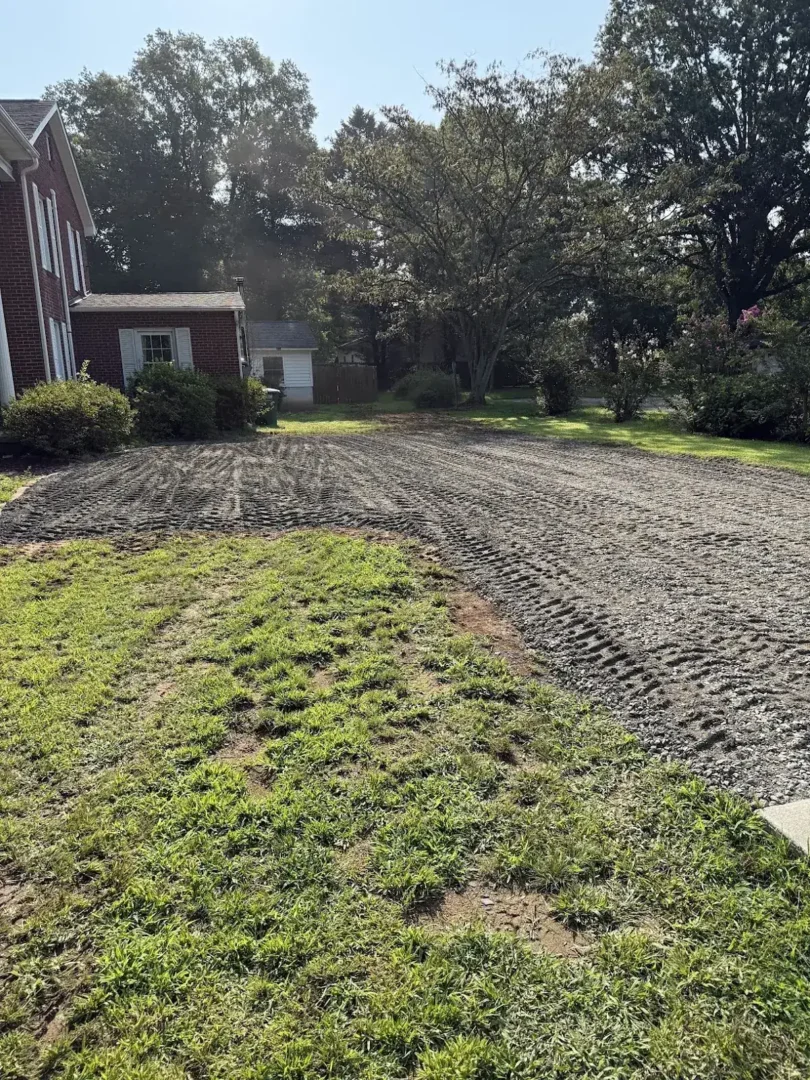 Freshly graded residential driveway and yard by Jenkins All Terrain near China Grove, NC