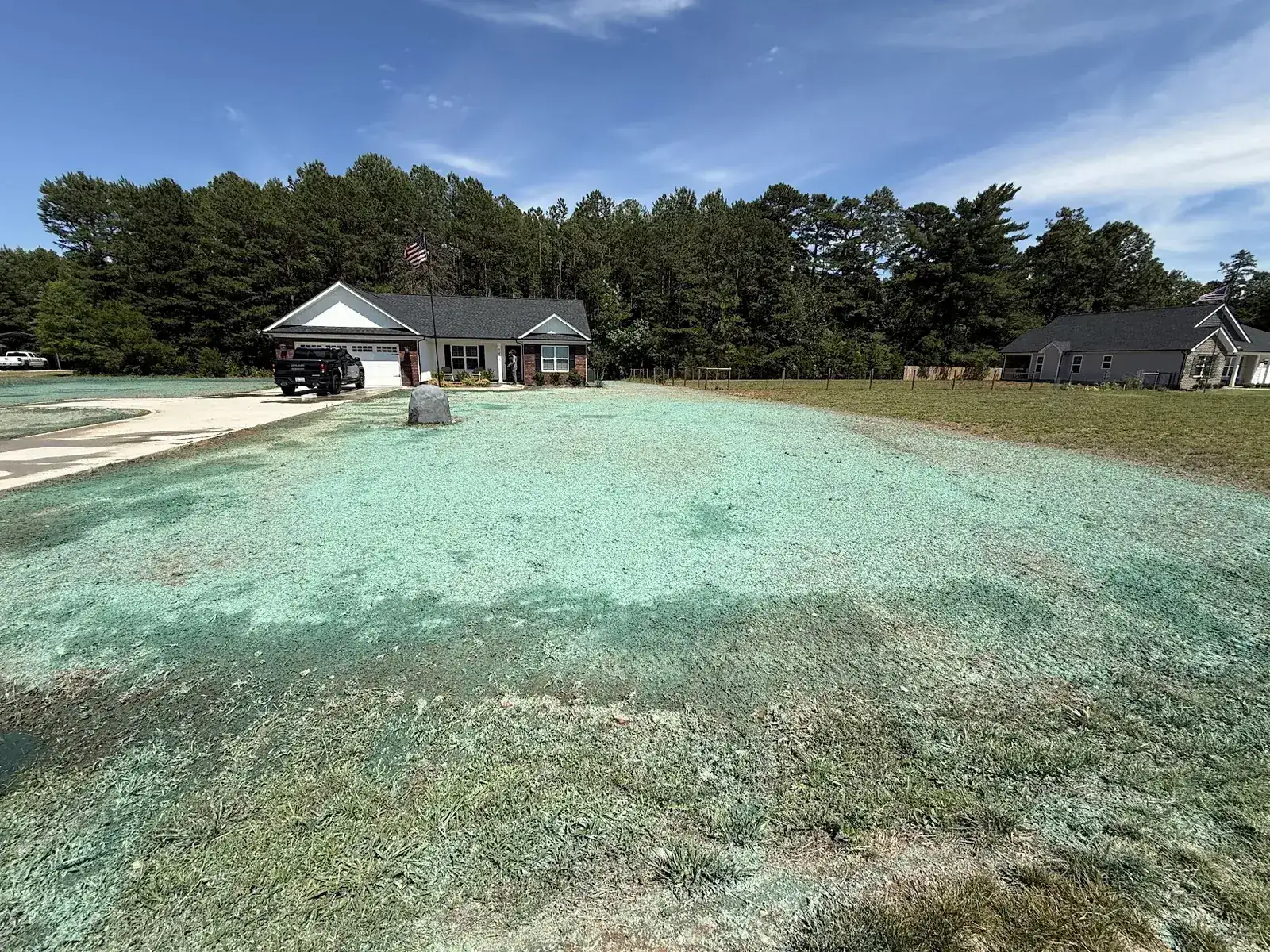 Freshly hydroseeded residential lawn near China Grove, NC